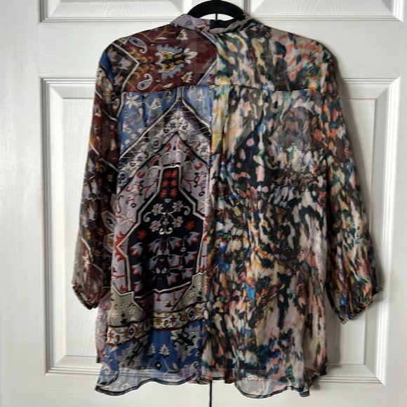 Johnny Was Silk 2 Print Button Up Blouse With Silk Cami - Picture 4 of 9